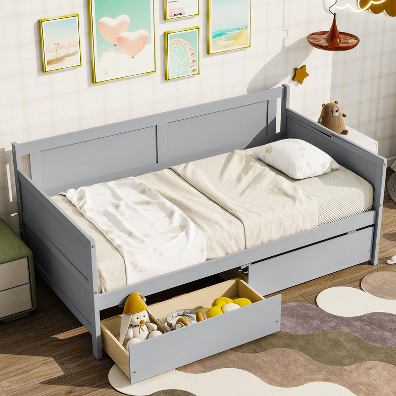 Twin Size Pine Wood Daybed with two Storage Drawers, Grey
