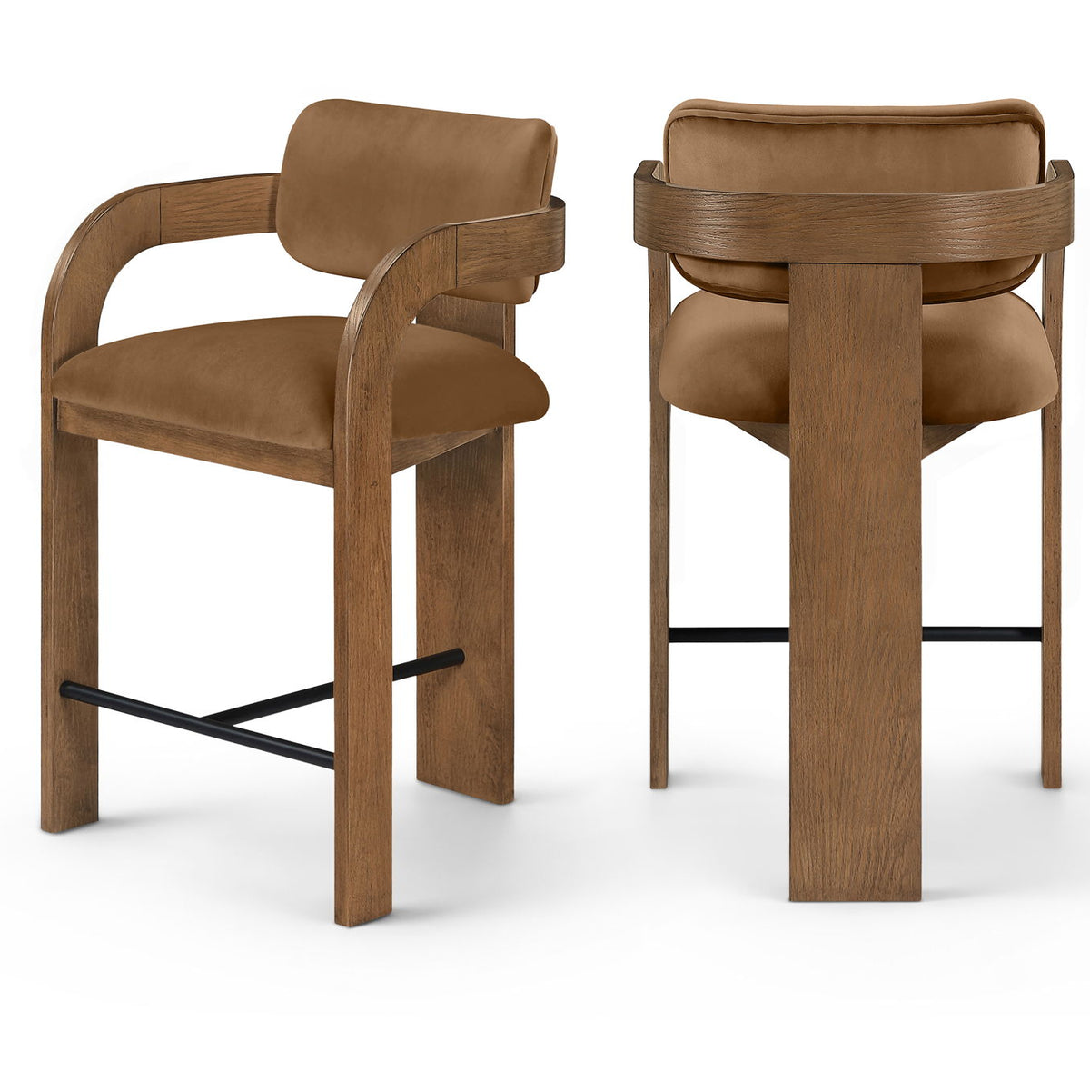 Cedra - Velvet Performance Fabric Upholstered Counter Stool - Brown Frame