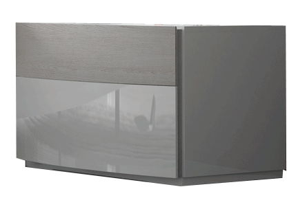 White nightstand with two stacked drawers and sleek handle-free fronts.
