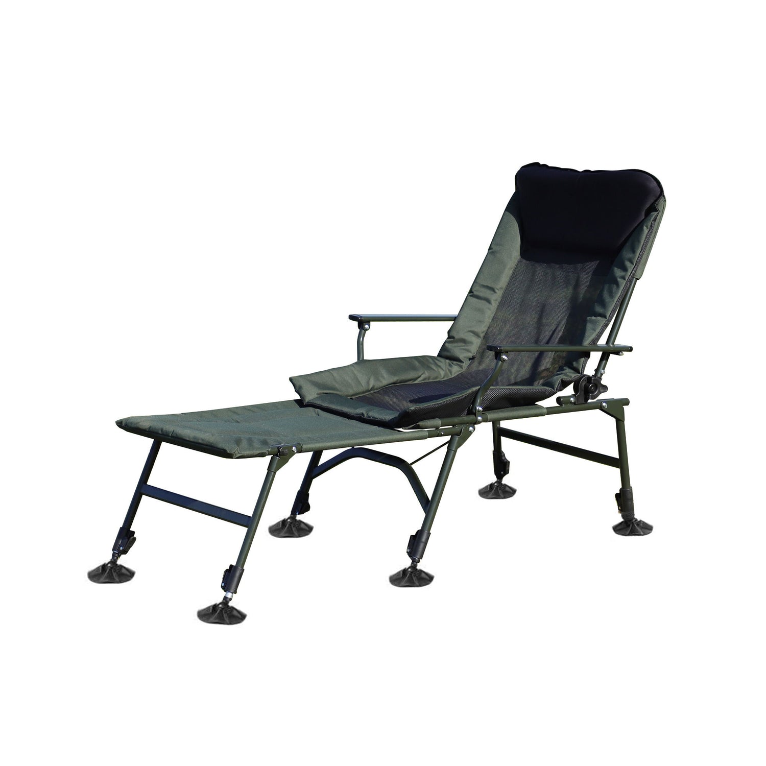Camping Lounge Chair With Detachable Footrest, Portable Folding Reclining Camping Chair With Adjustable Backrest For Indoor And Outdoor Camping Beach Hiking Fishing - Green / Black