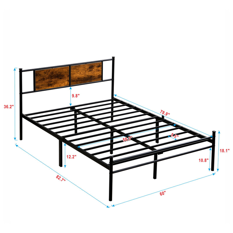 Modern Metal Bedframe With Headboard, Durable Steel Structure