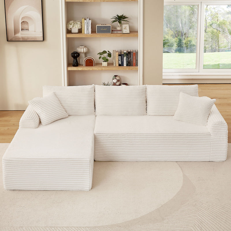 Modular Corduroy Sectional With Arched Armrests, Includes 3 Back Cushions & 2 Throw Pillows