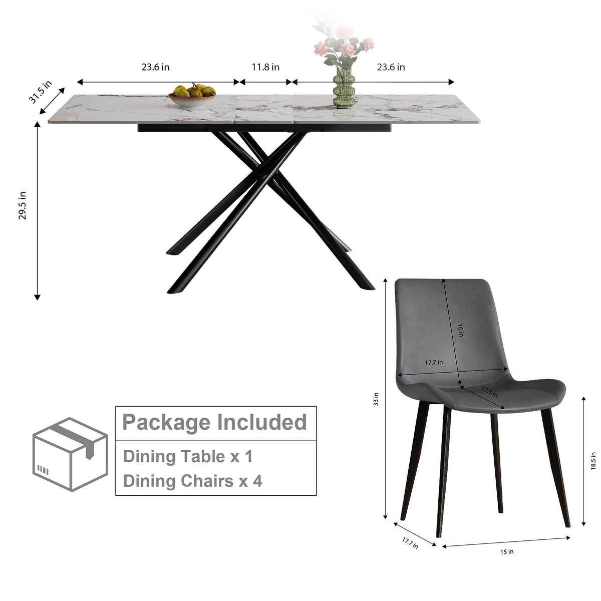 Modern Expandable Dining Table With Retractable Leaf With Chairs
