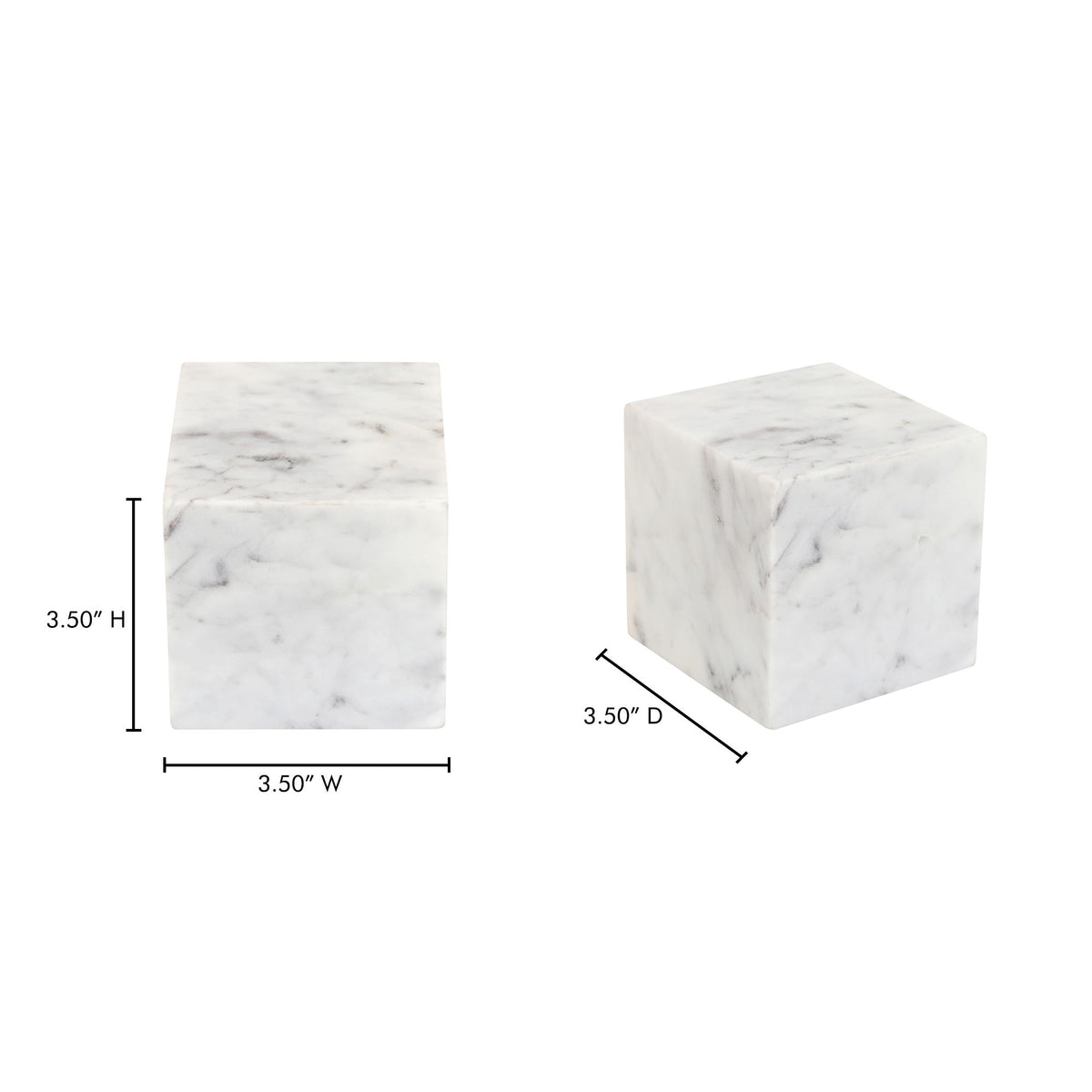 White marble cube tabletop accent, 3.5 in H and sides, gray veining