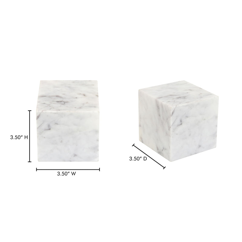 White marble cube tabletop accent, 3.5 in H and sides, gray veining