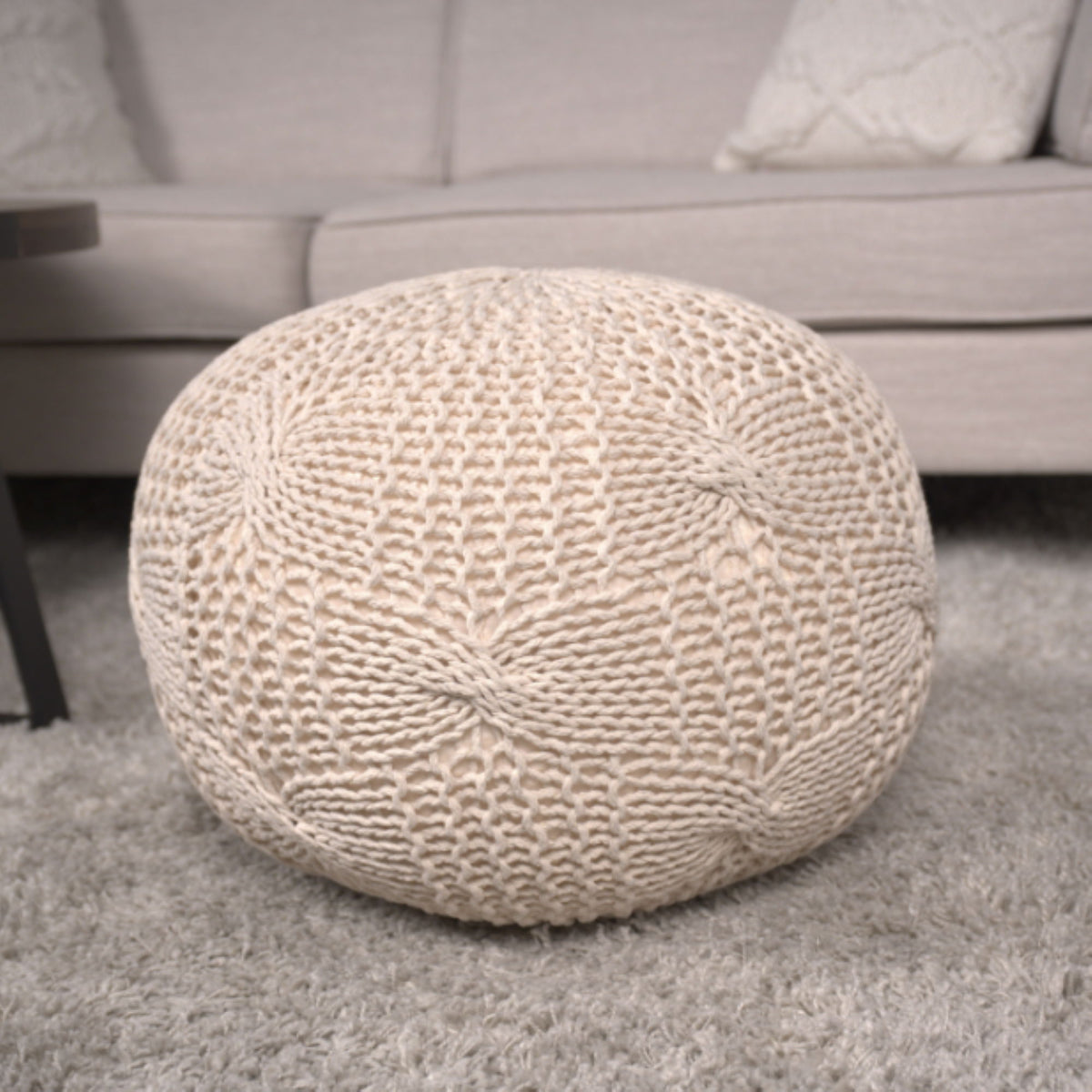 Bordeaux - Knitted Cotton Round Pouf