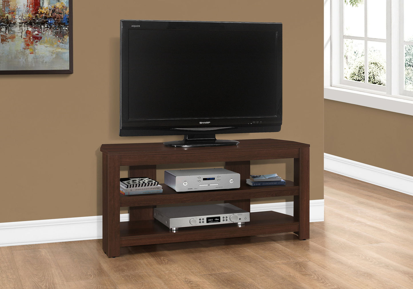 TV Stand, Console, Media Entertainment Center, Storage Shelves, Contemporary & Modern - Cherry