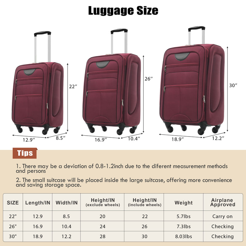 Softside Luggage Expandable Set With Duffel Bag Upright Spinner