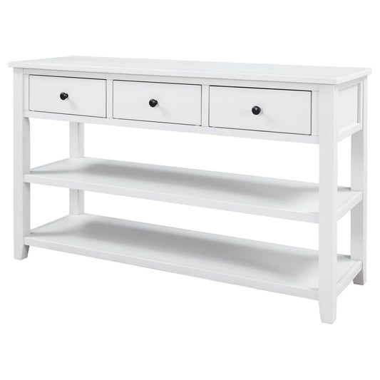 Retro Design Console Table With Two Open Shelves, Pine Frame And Legs For Living Room