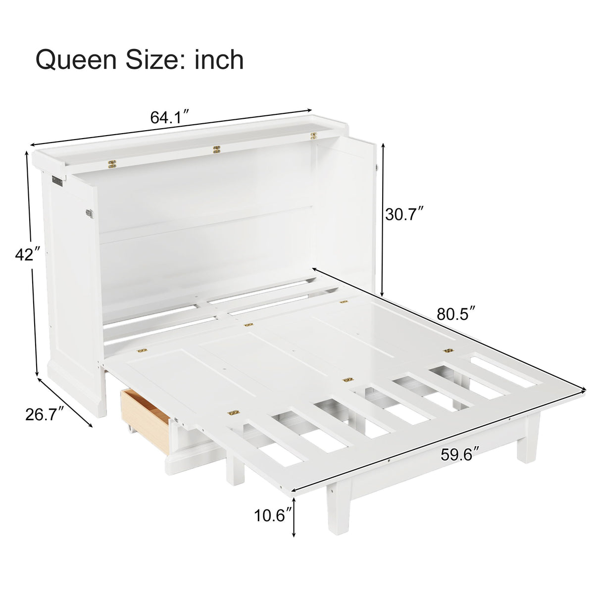 Solid Pine Murphy Bed Chest Cube Cabinet Bed With Charging Station And Large Storage Drawer For Home Office Or Small Room