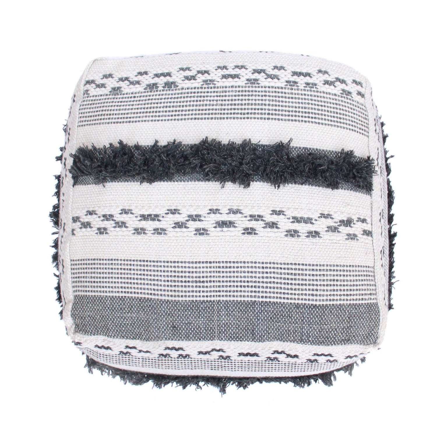 Karim - Faux Yarn Large Pouf, Durable - Ivory / Gray