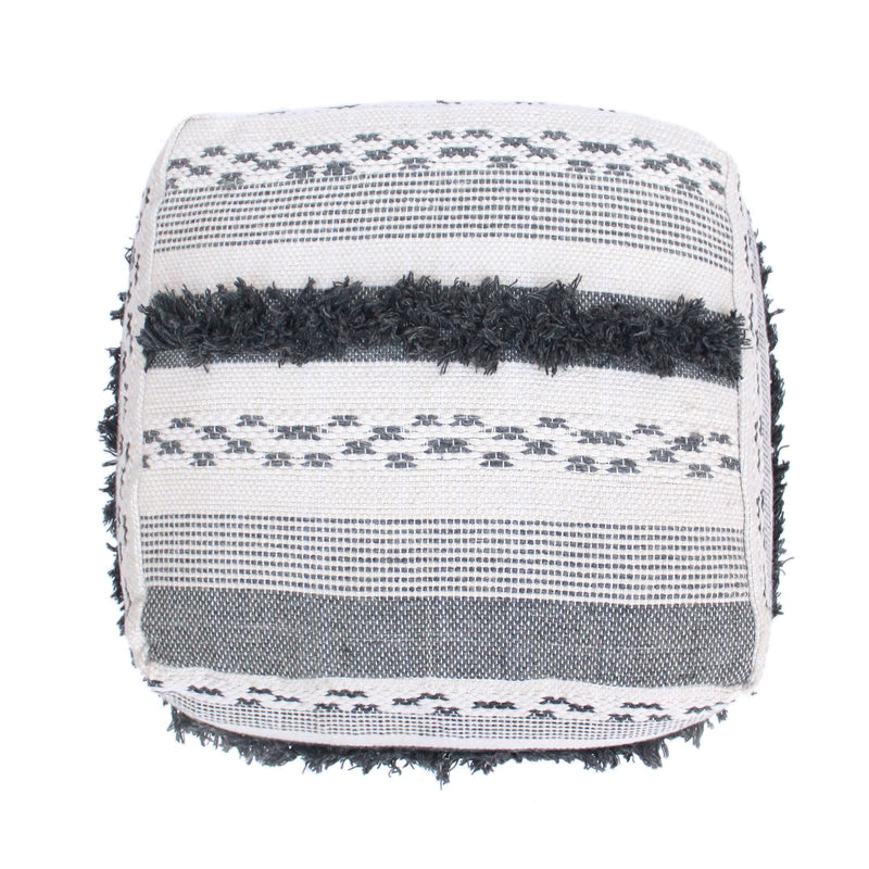 Karim - Faux Yarn Large Pouf, Durable - Ivory / Gray