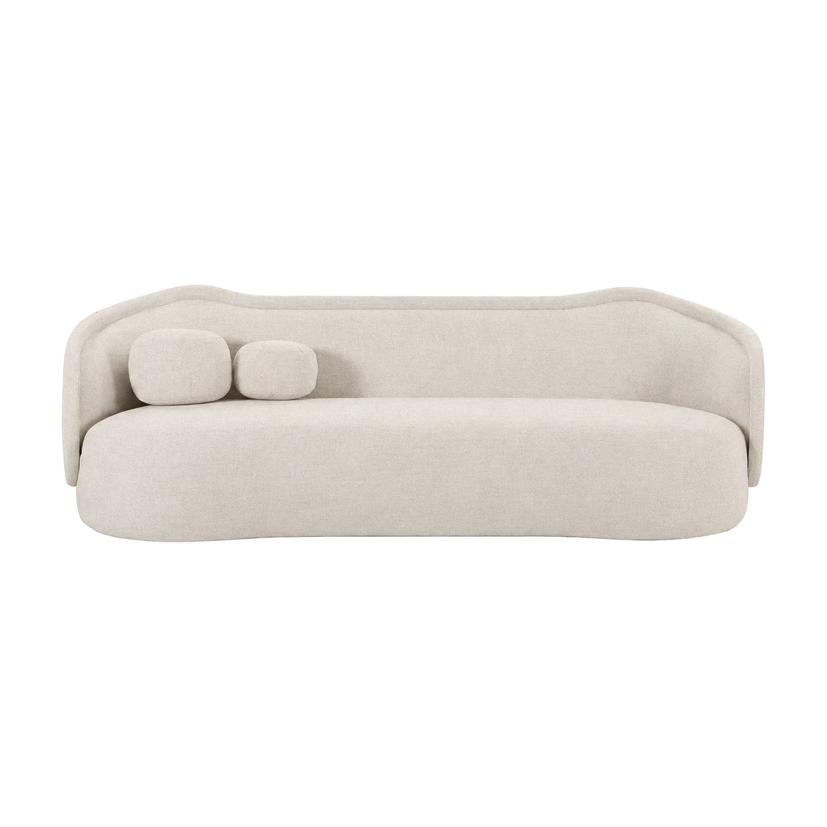 Circe textured velvet sofa, light gray upholstery, two small bolster pillows