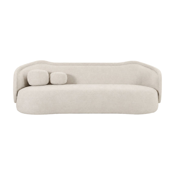 Circe textured velvet sofa, light gray upholstery, two small bolster pillows