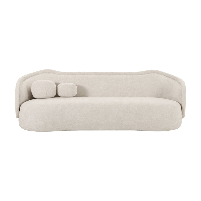 Circe textured velvet sofa, light gray upholstery, two small bolster pillows