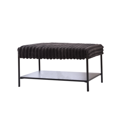 Charcoal Upholstered Ottoman Coffee Table Foot Rest with Black Metal Legs and Wooden Storage Shelf, 30.7' Wide