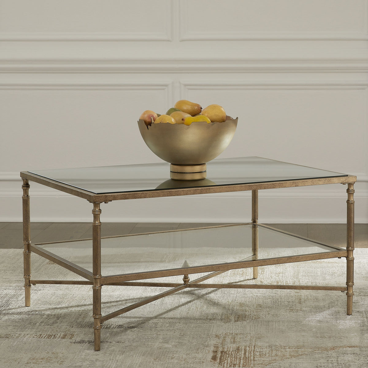 Cloverty - Rectangular Cocktail Table - Aged Gold Finish