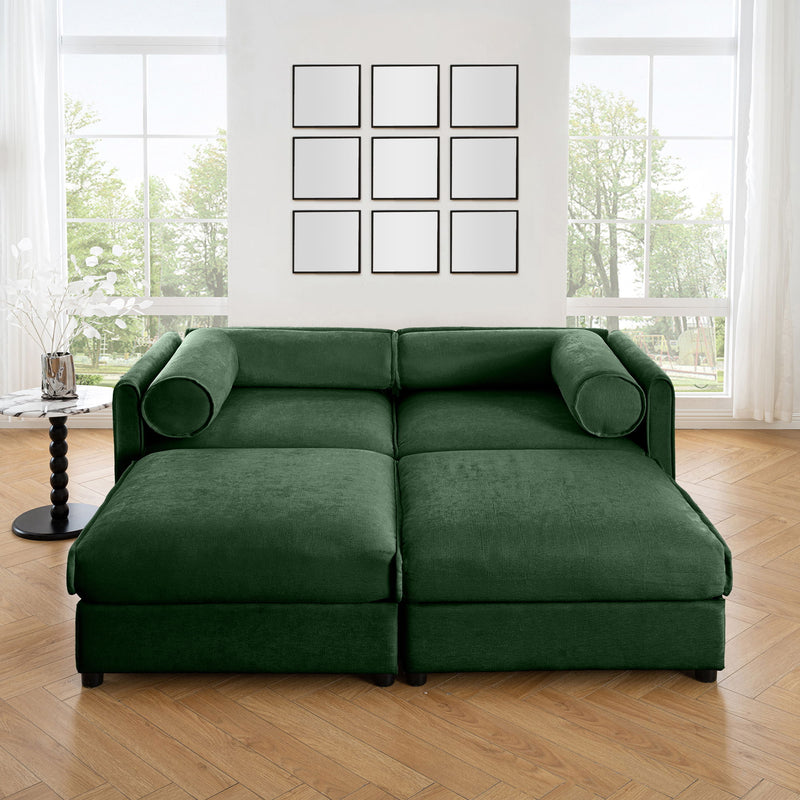 Contemporary Elegant White Chenille Sofa With Storage And Ottoman