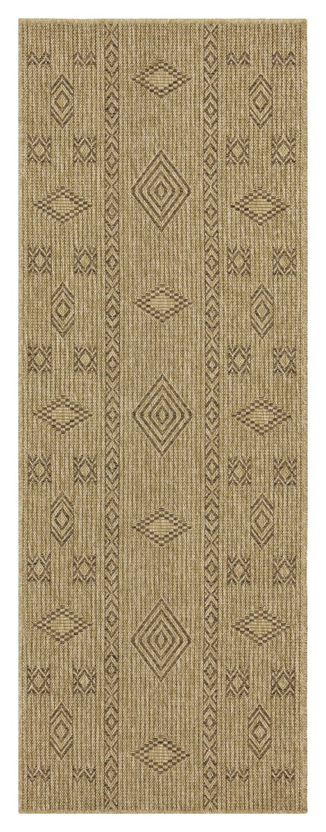 Mocha jute area rug with geometric diamond and line pattern, rectangular, borderless