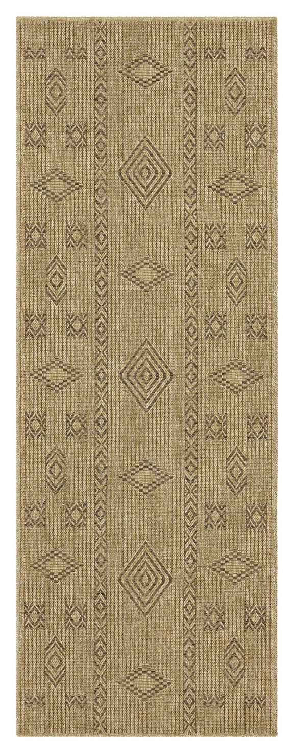 Mocha jute area rug with geometric diamond and line pattern, rectangular, borderless