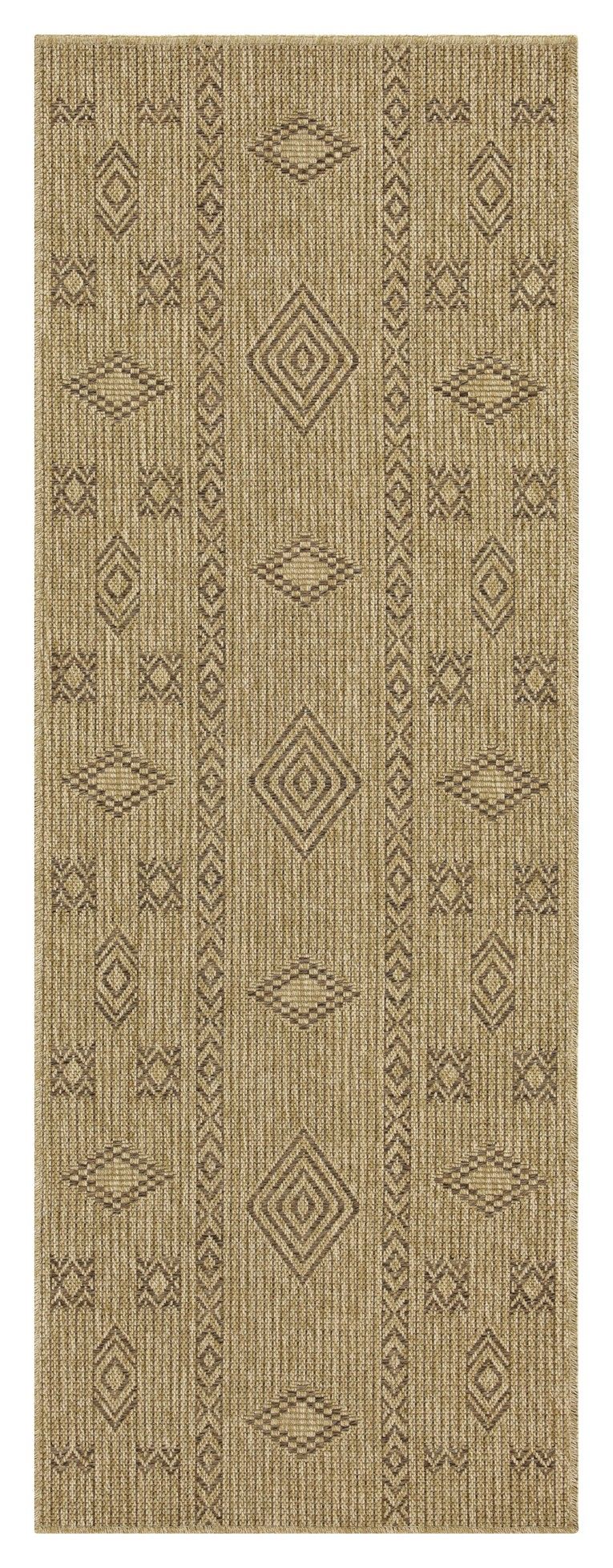 Mocha jute area rug with geometric diamond and line pattern, rectangular, borderless