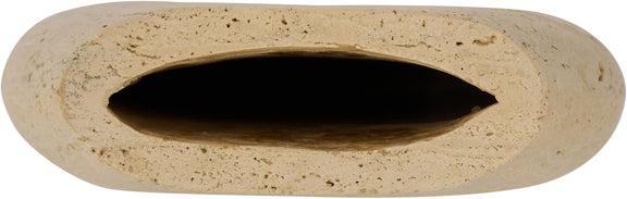 Beige travertine-style vase base view with central opening