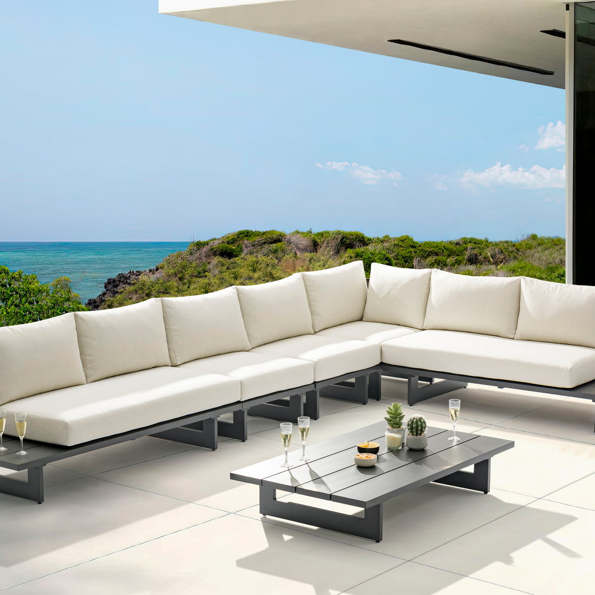 Maldives - 5 Piece Water Resistant Outdoor Patio Modular Sectional With Gray Base