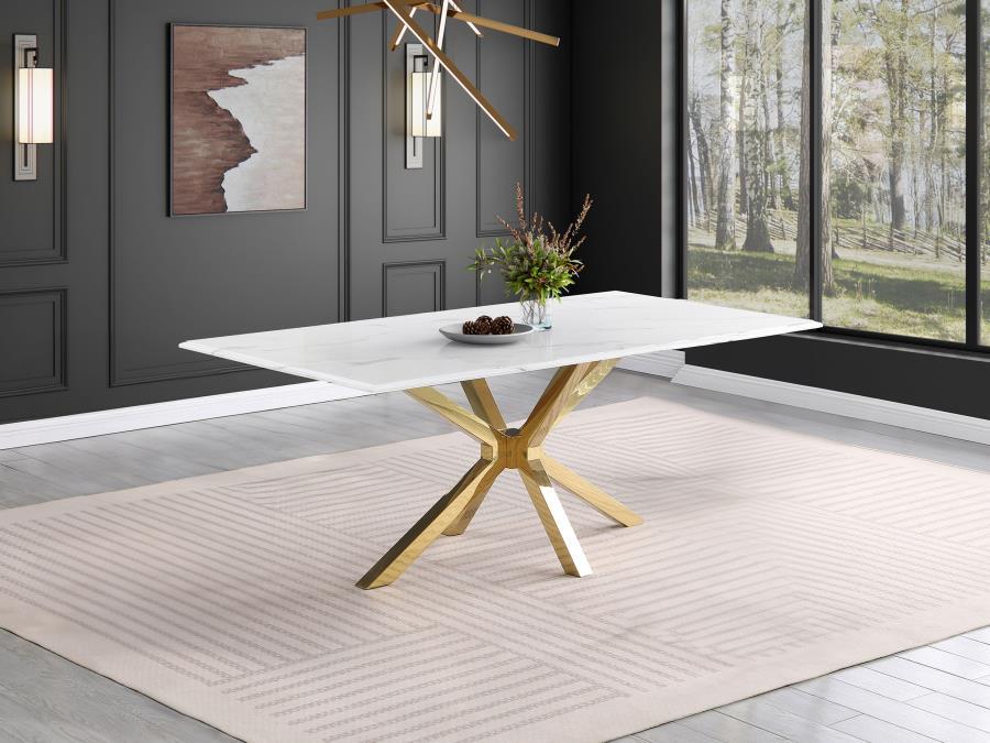 Venera - Rectangular Faux Marble Dining Table - White