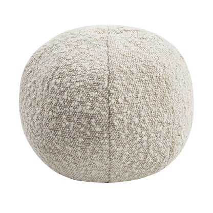 Boba round pillow in off-white textured fabric with central seam panel