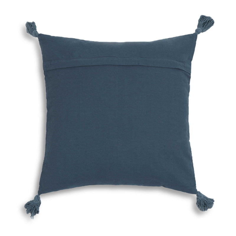 Blossom - 20" Printed Cotton Tassel Accent Cushion - Blue