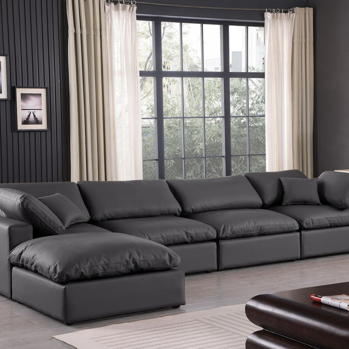 Comfy - 5 Piece Faux Leather Modular Sectional With Chaise