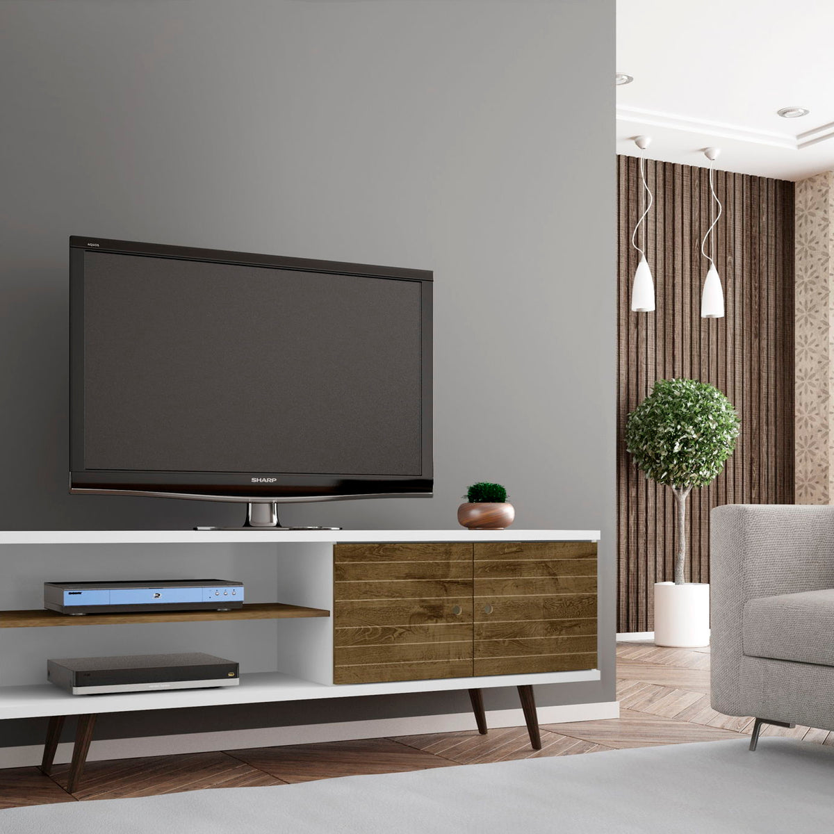 Manhattan Liberty - 63" TV Stand With White Frame