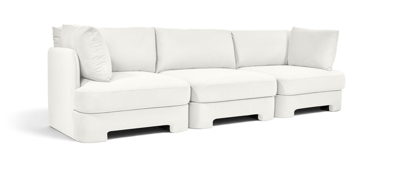 White upholstered 3-piece velvet sofa with tufted seat and back cushions