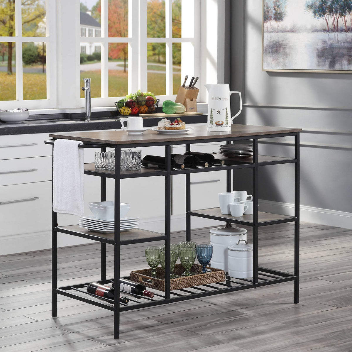 Lona - Kitchen Island - Rustic Oak / Black