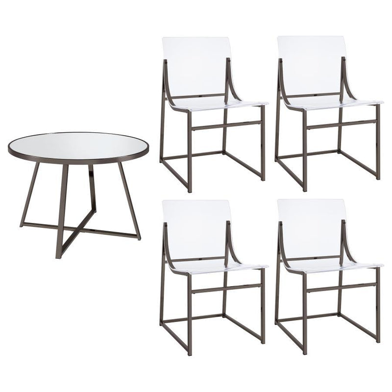 Jillian - 5 Piece Round Mirror Top Dining Set - Black Nickel