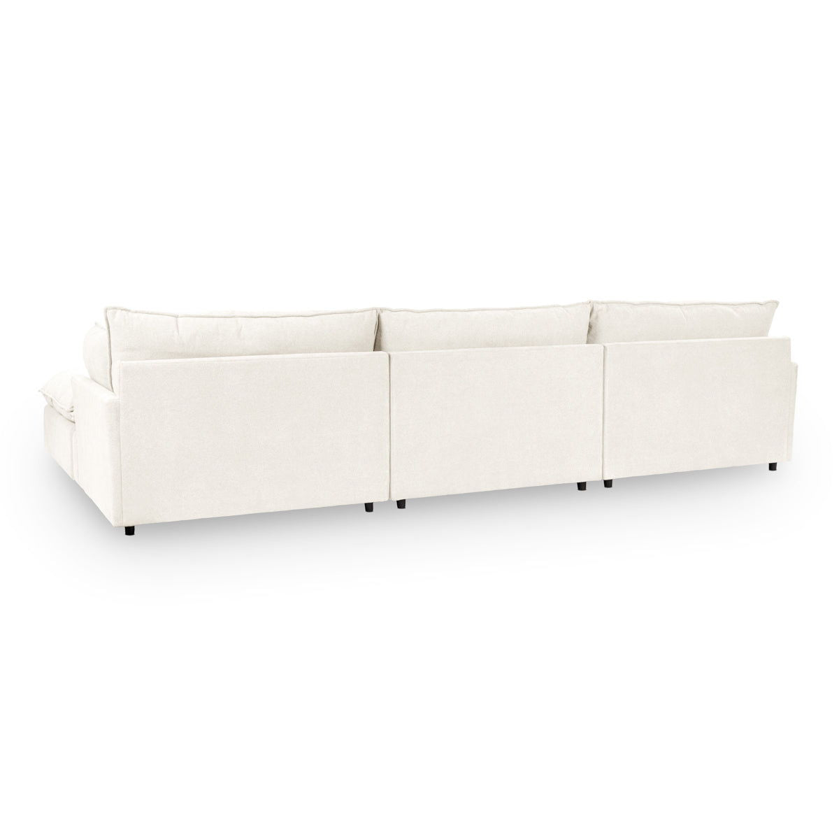 Ivory modular sectional sofa, straight three-seat layout, low arms, back cushions