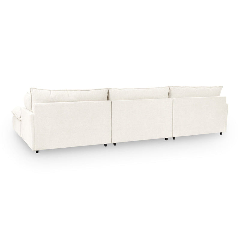 Ivory modular sectional sofa, straight three-seat layout, low arms, back cushions