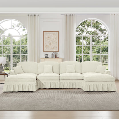 4-Seater Modular U-Shaped Chenille Sectional Sofa - Beige Chenille