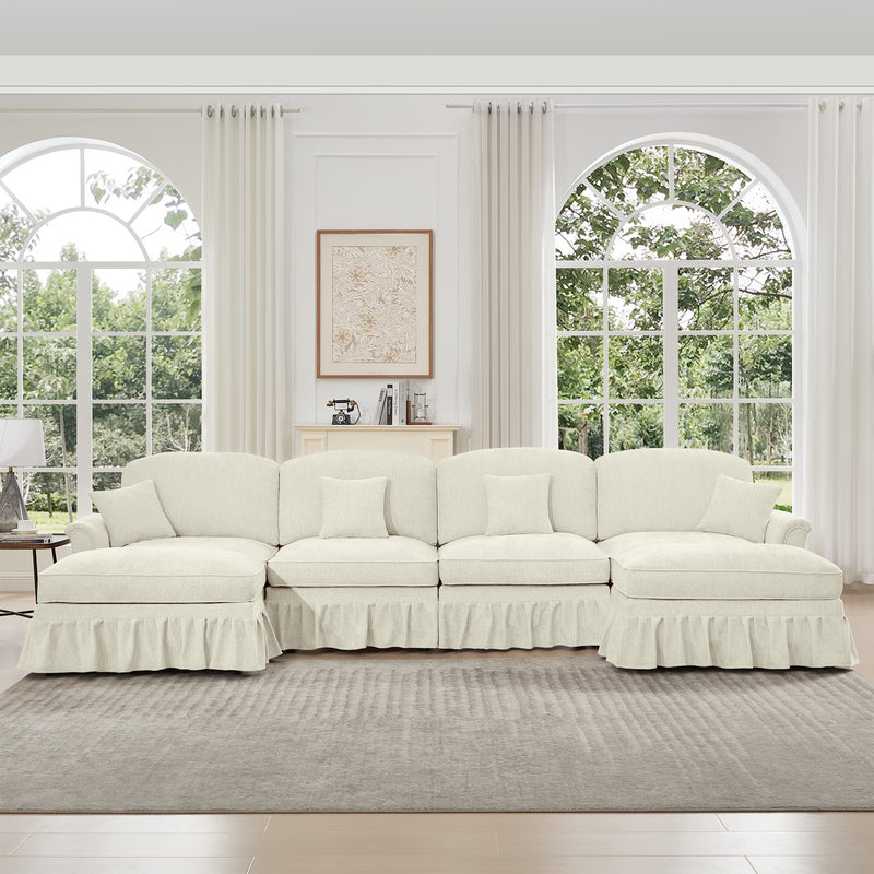 4-Seater Modular U-Shaped Chenille Sectional Sofa - Beige Chenille
