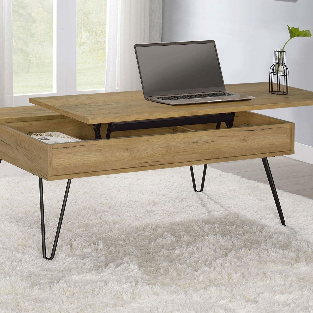 Fanning Engineered Wood Lift Top Coffee Table Golden Oak
