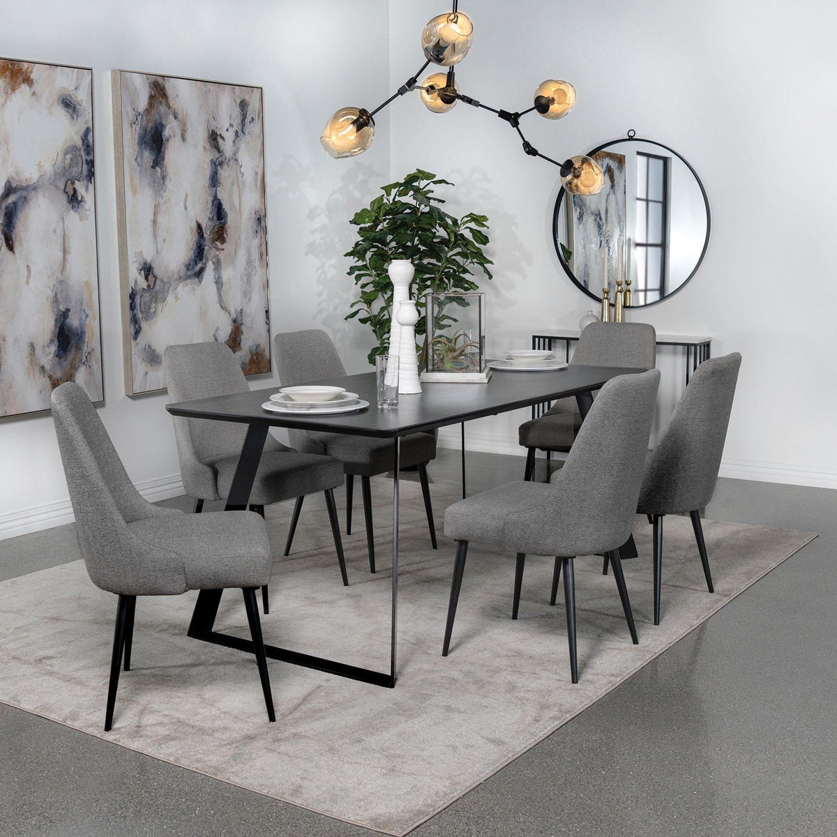 Smith 7-piece Rectangular Ceramic Top Dining Table Set Black