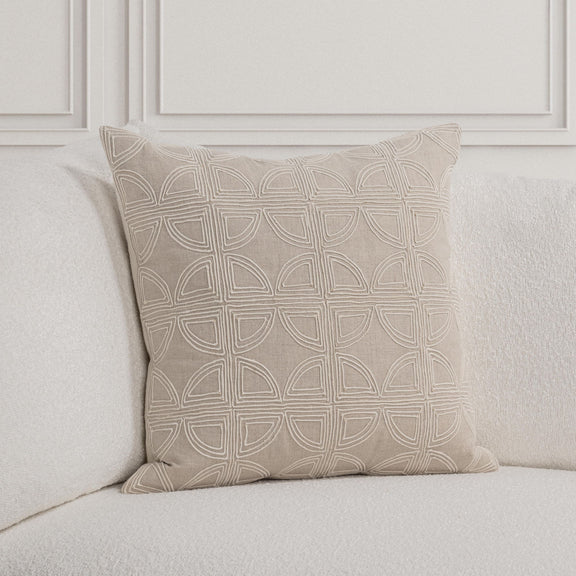 22 x 22 in natural square pillow with light beige geometric line pattern