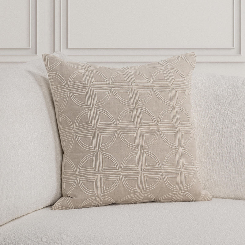 22 x 22 in natural square pillow with light beige geometric line pattern