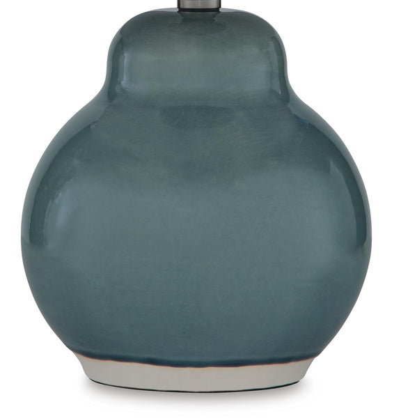 Teal ceramic lamp base with glossy curved shape