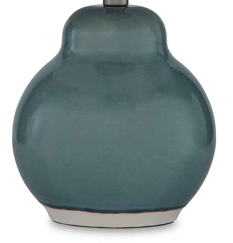 Teal ceramic lamp base with glossy curved shape