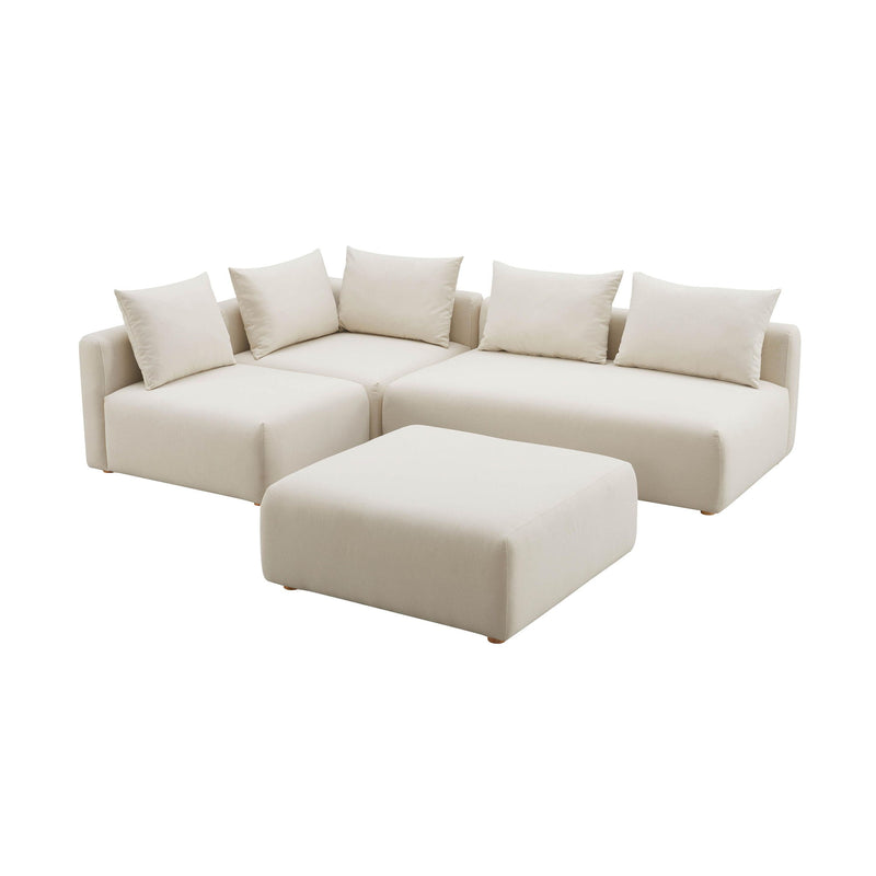 Hangover - 4-Piece Linen Modular Chaise Sectional - Cream