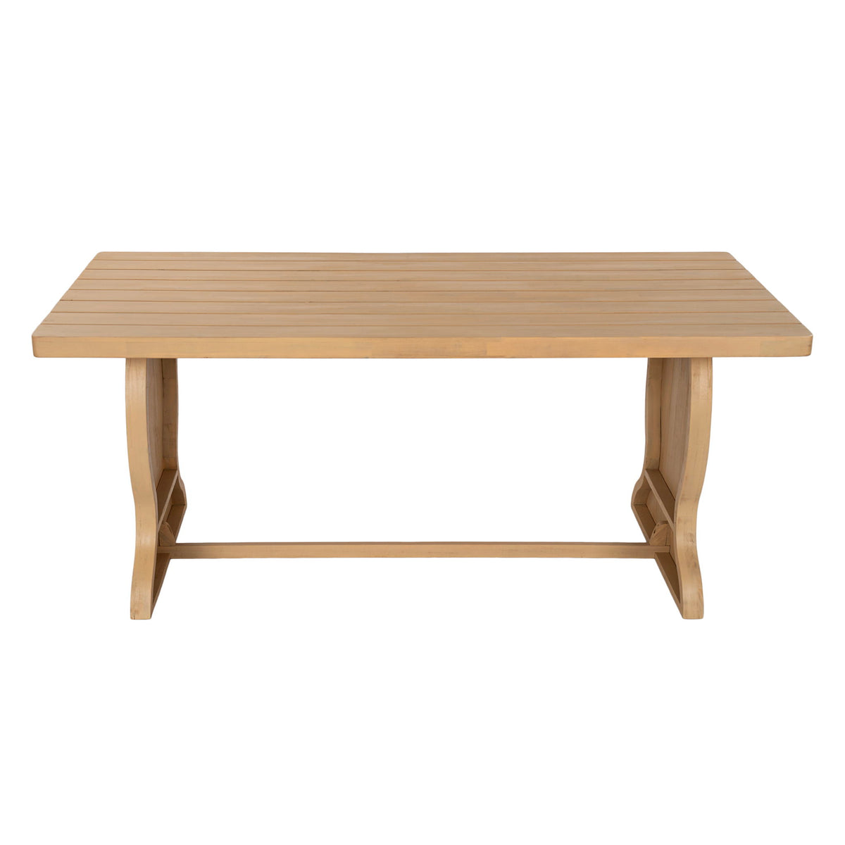 Rectangular Outdoor Dining Table, With Slatted Top And Fish Tail Curved Pedestal Legs - Light Teak