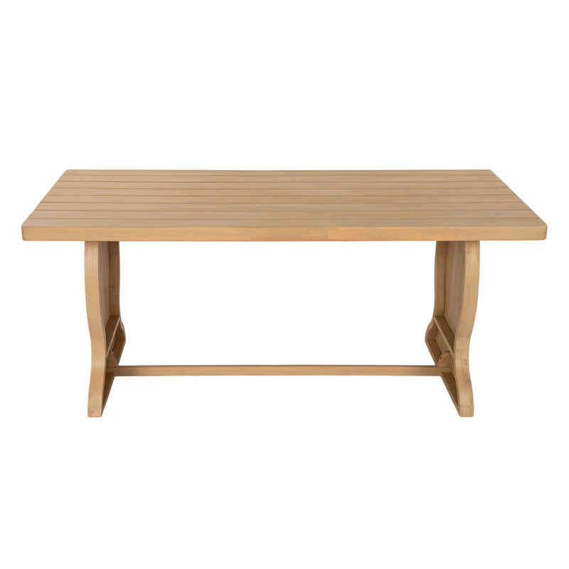 Rectangular Outdoor Dining Table, With Slatted Top And Fish Tail Curved Pedestal Legs - Light Teak