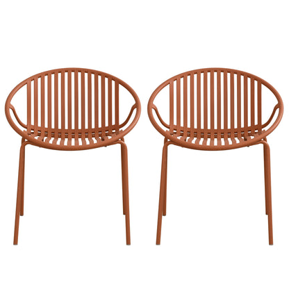 Orange stackable outdoor chair set with slatted breathable back and armrests, 4 legs (2-pack)