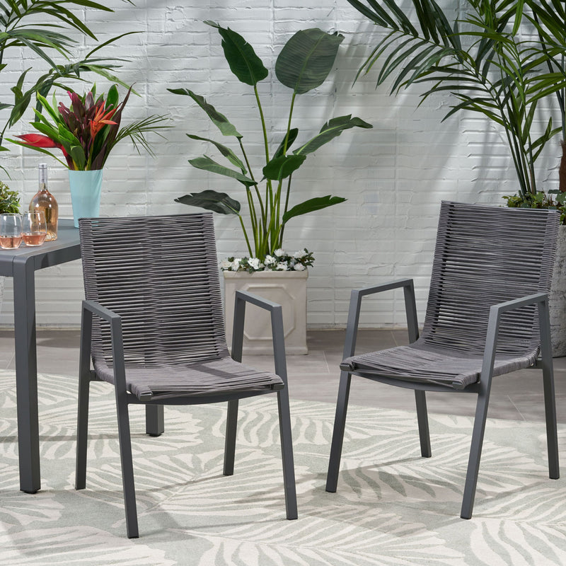 Outdoor Modern Aluminum Dining Chair Set With Rope Sea (Set of 2)
